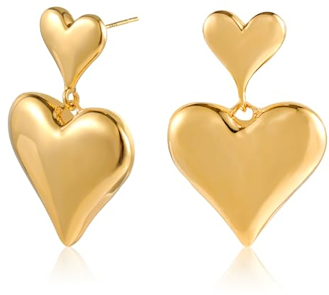 ALEXCRAFT Herz Doppel Ohrringe Gold Ohrstecker Set Hängend 14K Statement Ohrhänger Geschenk für Frauen Freundin Mama Mädchen