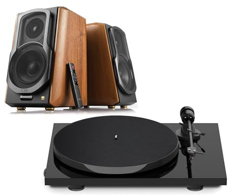 Edifier S1000MKII Active Bluetooth Bookshelf Speakers with Pro-Ject E1 BT Bluetooth Turntable - Black