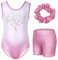 Gogokids Mädchen Drei Teiliges Gymnastikset, Ärmelloser Gymnastikanzug mit Shorts und Haarband, Ballett Tanzender Leotard Gymnastik Outfit mit Funkelnde für Mädchen, Ärmellose Trikots für 8-9 Jahre