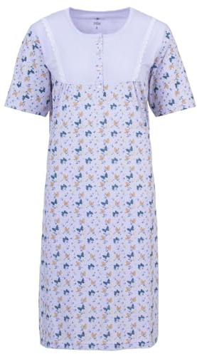 Zeitlos Nachthemd Damen Kurzarm Butterfly Schmetterling Spitze Knöpfe M-2XL Knopfleiste Schlafshirt