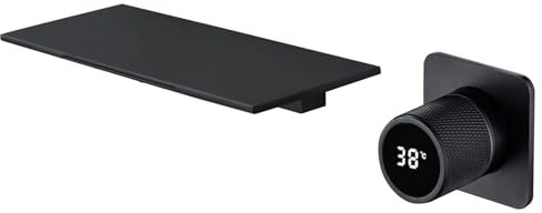 SWHC Robinet Salle Bain Encastré Mitigeur Lavabo Affichage Numérique Robinet Lavabo Cascade Mitigeur Salle de Bain Laiton Robinet Lave Main Robinet Mural avec Lumière Ambiante