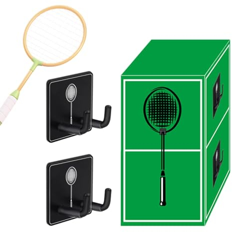 Badmintonschläger-Aufhänger, wandmontierter Schläger-Aufhänger - Edelstahl-Aufbewahrungshaken zur Wandmontage - Badminton-Schläger-Haken-Aufbewahrungsregal, Wandmontage-Ständer für die Garage