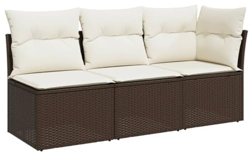 vidaXL Gartensofa mit Kissen 3-Sitzer, Sofa mit Staufach unter Sitzfläche, Terrassensofa mit abnehmbarem waschbarem Bezug, Gartenmöbel Terrassenmöbel, Braun Poly Rattan