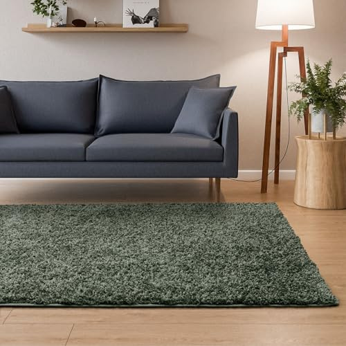 Interiyou Hochflor Teppich Sofia - 133x190 cm Hellgrün - flauschig und einfarbig - waschbar und rutschfest - weicher Langflor