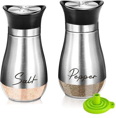 Stainless Steel Salt and Pepper Shakers Set with Glass Bottle,Salt Shaker with Glass Bottle, Salt and Pepper Shakers Set Kitchen Accessories for Home, Dining Table, Kitchen, Restaurant (Silver)