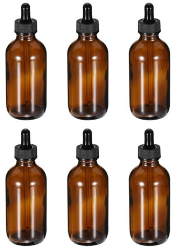 PATIKIL 120ml Glass Dropper Bottle, 6Pcs Leakproof Essential Oils Sample Liquid Perfume Container with Golden Eye Dropper for Storage Home Travel, Amber