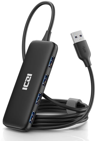 ICZI USB 3.0 Hub 4 Port USB Verteiler Multi Splitter 120cm mit Netzteil für MacBook, iMac, Surface Pro, Mac mini, XPS.