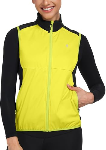 Little Donkey Andy Windproof Sleeveless Vest Jacket for Women, Water-Repellent Stretch Sports Vest for Cycling, Running (Fluorescent Yellow M)