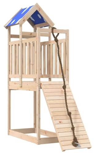 vidaXL Spielturm, Klettergerüst mit Kletterwand Seil, Kinder Kletterturm Spiel-Zubehör für Garten, Holz Spielplatz Spielhaus, Massivholz Kiefer
