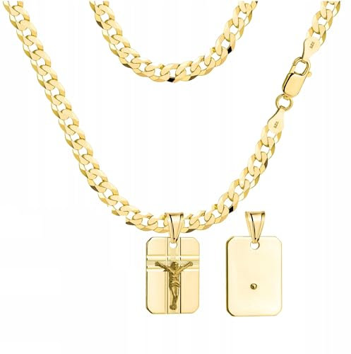 AMAR PRAGNA Goldkette Herren 585, Kette Herren Gold 50 cm, 925/585 - Herren Schmuck, goldene Herrenkette mit wundertätige medaille Jesus kette - christliche ketten - Halskette Herren