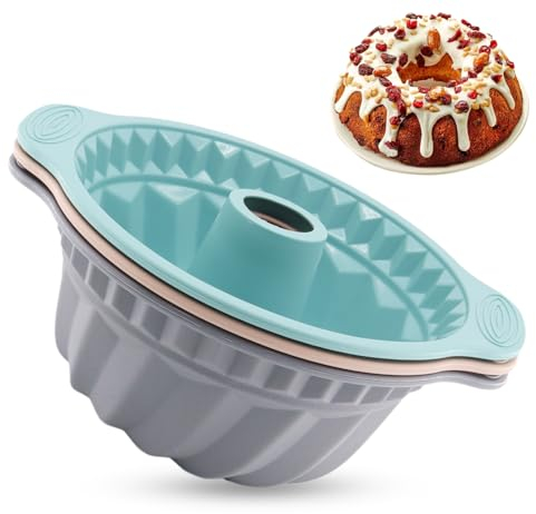 TOKSEO 3 Stück Gugelhupfform Silikon, Ø 22 cm Gugelhupf Backform Kuchenform Antihaft Wiederverwendbare Silikon Backform für Gugelhupf(Grau, Blau, Rosa)