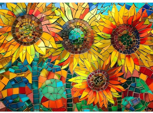 MISITU Puzzle 1000 Teile Erwachsene Puzzle - Sonnenblumen im Mosaik-Kunststil - Puzzle für Erwachsene und Kinder ab 14 Jahren - 70 x50cm