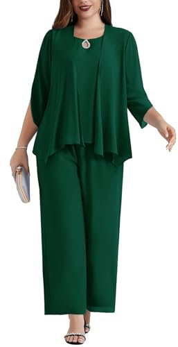 Hanna Nikole Plus Size Donna Chiffon Ensemble Senza Maniche Tank Leggero Coverup Pantaloni per Ufficio Business Ol Verde Scuro 54 Plus