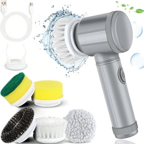 Magic Electric Cleaning Brush USB Rechargeable,Multi Functional Electric Cleaning Brush,Electric Spin Scrubber,Cordless Electric Cleaning Brush,with 5 Brushes for Bathtub,Floor,Wall,Tile (Gray)