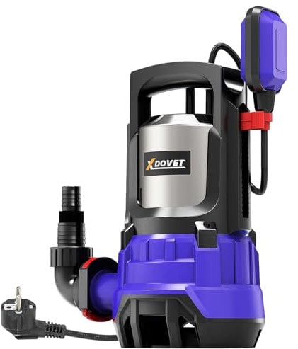 XDOVET Schmutzwasser Tauchpumpe 1100W - Schwimmschalter und Überhitzungsschutz – 20000 L pro Stunde – Maximale Förderhöhe 8 m – Maximale Eintauchtiefe 7M m – Ø35 mm Fremdkörper