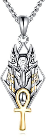 Anubis Ankh Kreuz Kette 925 Sterling Silber Anubis Ankh Anhänger Halskette Agyptischer Schmuck Geschenk für Herren und Damen