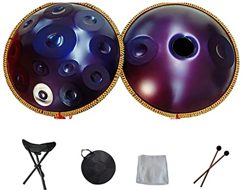 Handpan 14 Noten aus Stahl | mit Tasche, Seildekoration und Schlägeln für Meditation, Yoga, Zen - Professionelles Percussion-Instrument