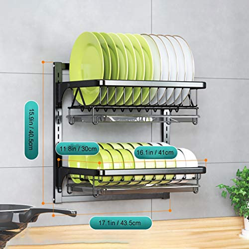 Genérico Escurreplatos para Colgar en la Pared, escurridor de Platos de 2 Niveles, Organizador de Especias, Soporte para Estante de Almacenamiento con Bandeja de Drenaje con Ganchos, Revestimiento n