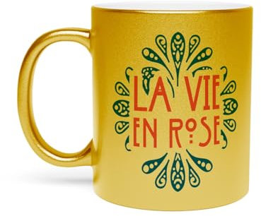 Fabulous Goldene Tasse aus verchromter Keramik - La Vie und Rose Vintage Luxus Retro Chic Französisch - 325 ml