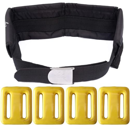 dekayaker Tauchgürtel mit Gewichten, 4 Stück, 0,5 kg Tauchgewichte mit 4 Taschen, Tauchgürtel mit Schnellverschluss-Schnalle, Freitauch-Zubehör, passend für Taille 81,3 cm bis 132,1 cm, Gelb