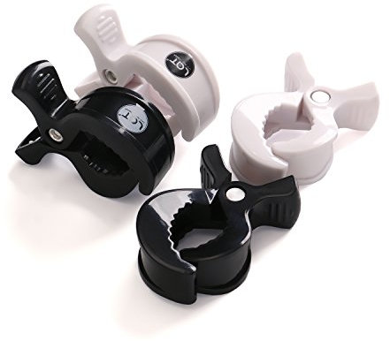 LAT Universal Kinderwagen Klammern, Universal Pram Clip zum Befestigung von Spielzeug und Wechselkleidung an Buggy Kinderwagen Babyschale (Schwarz*2+Weiß*2)