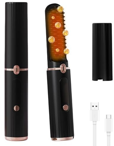 Mesen Kabellose Glättbürste Für Unterwegs, Negative Ionen Haarglätter Bürste mit LED-Bildschirm 4-Stufen Temperatur 150°C-230°C Wiederaufladbar Straightener Brush für Haar und Das Styling Von Bart