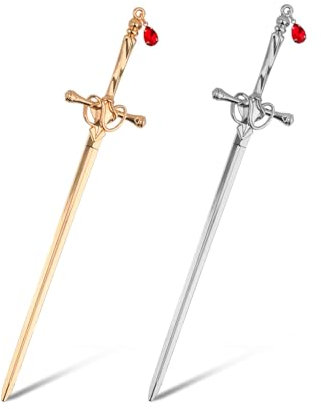 2pcs Katana Sword Bookmark, Vintage Fantasy Cool Metal Knife Charm with Pendant Unique Dagger Reading Page Marker Gift Present Accessories Supplies for Men Book Lovers Teacher Student (Silver, Gold)