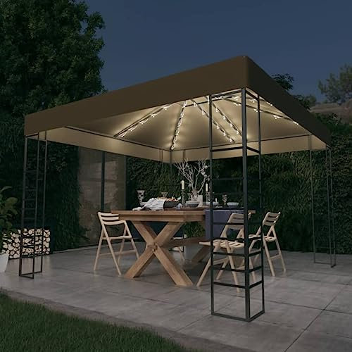 Rantry UV-Schutz-Garten-Pavillon mit LED-Lichterkette | Taupe | 3x3m | Solarenergie Model3070309