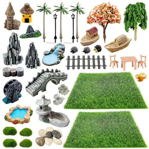 Woohome Accessori da Giardino in Miniatura, 42 Pz Accessori per Giardino Fatato Miniature da Giardino Delle Fate, Decorazioni per La Casa Delle Fate, Mini Accessori