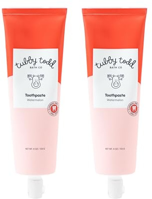 TUBBY TODD Fluoride Free Kids Toothpaste - Made with Xylitol - Safe Toothpaste for Baby, Toddler, Infant & Children - 4oz, 2 Pack - Watermelon Flavor