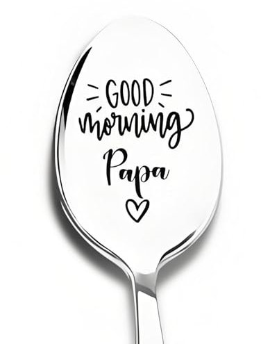 HAFRlLY Dad Gifts Coffee Spoon Gift for Father's Day Gift Birthday Gift from Daughter or Son Engraved Coffee Tea Spoons Coffee Gifts for Mens Gift for Papa Daddy (Good Morning Papa)