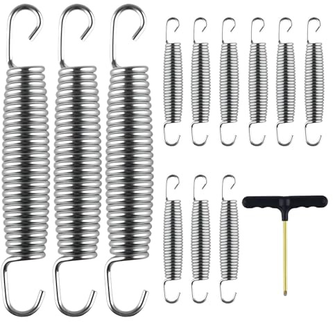 BTBHIHO 12pcs Stainless Steel Trampoline Springs with Hook, High Hardness Rust-Proof Interchangeable Springs, Thickened Tension Springs for Jumping Beds Bungee Beds
