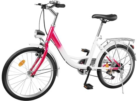 Kanbihao Alu Cityräder 20 Zoll, 6 Gang Fahrrad mit V-Bremse, Licht, Speichenreflektoren für Mädchen, Jungen, Herren und Damen