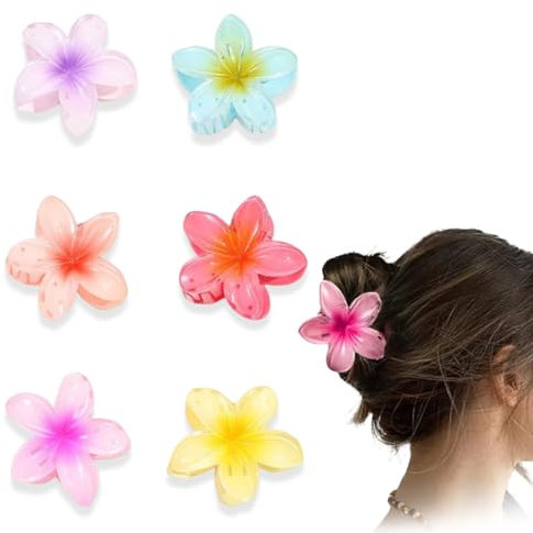 GGUFAY 6 Pinces à Cheveux en Forme de Fleur pour Femme,Pince à Griffes Fleur Antidérapante,4cm Pinces à Cheveux à Pince à Griffes Colorée,Hawaïen Fleur Pinces à Griffe Élégant pour Femmes et Filles