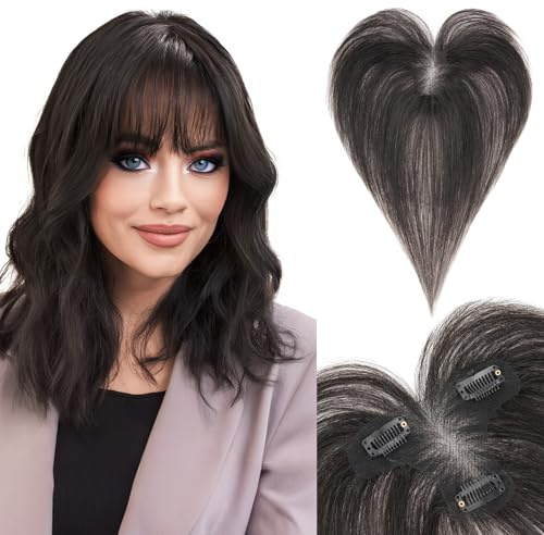 SEGOHAIR Echthaar Hair Topper für Frauen mit #F - Natürliche Farbe Toppers 100% Echtes Haar Clip in Topper Menschliches Haar Top Hat T Spitze Basis für mit Dünnem 13 Gramm