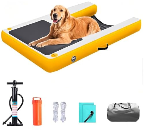 Joyfitness 60 inch Inflatable Dog Pool Ladder with Non-Slip EVA Mat, Floating Water Ramp for Dogs, Ideal for Boats, Lakes, Sea & Swimming Pools (Black)