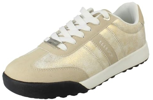 Ladies Elle Sport Lace Up Beige/Gold Casual Fashion Trainers F7R356
