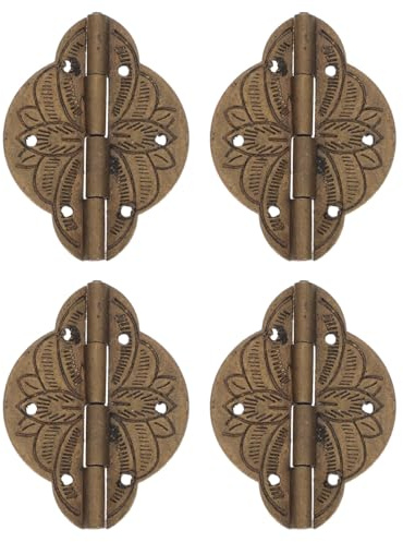 COLLBATH 4pcs Antique Jewelry Box Hinges - 6 Holes Brass Engraved Cabinet Brass Hinges - Vintage Furniture Hardware for Wooden Box Craft Chest Toolbox Replacement Fittings