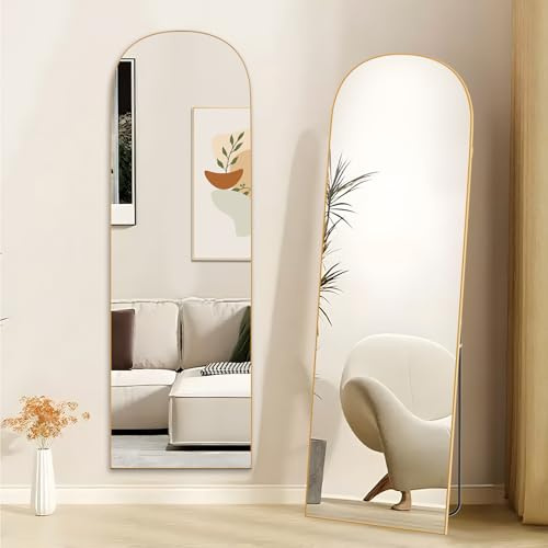 Hamlody Miroir sur Pied Arqué 162x52cm, Grand Miroir Mural à Suspendre ou à Poser Contre Le Mur pour Chambre, Salon, Entrée, Arc Doré Miroir Pleine Longueur