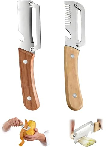Multifunctional Vegetable Peeler 2 in 1 Stainless Steel Fruit Veggie Peeler Handheld Potato Peeler Knife Tool for Kitchen (1 Pcs Flat Blade + 1Pcs Tooth Blade Peeler)