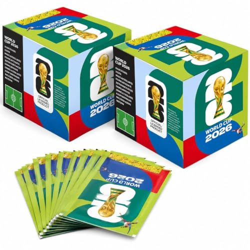 WM 2026 Sticker Box – 100 Tüten mit 700 Aufklebern inkl. seltener Blau-, Rot-, Lila-, Grün-Parallels & 1/1 Schwarz | Sammelsticker für 48 Nationen