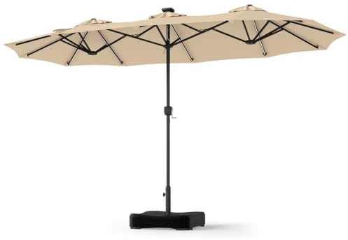COSTWAY 4 x 2 M Parasol de Jardin Extérieur Double Face (Beige) | 108 Lampes LED, Pied Lesté Inclus, 12 Baleines Robustes, Manivelle Pratique, 3 Aérations, pour Piscine, Cour, Terrasse