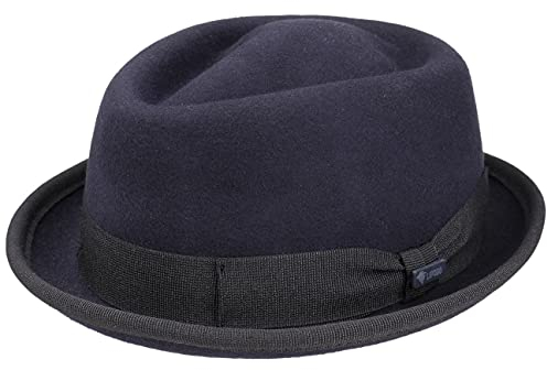 Lipodo Gratus Pork Pie Filzhut Damen/Herren - Hut aus Wollfilz - Made in Italy - Porkpie mit Ripsband - Wollhut - Fedora Sommer/Winter dunkelblau XL (60-61 cm)