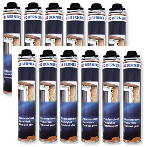 12 x Berner 1-K Pu-Pistolenschaum 750ml Qualitäts Fenster-Bau-Schaum *****Montageschaum für Fenster Zargen Fensterbänke Kühlwagen Kühlraumbau Schalldämmung Dachausbau***** 12 Stück a 750ml