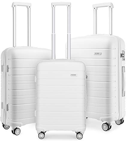 KONO Luggage Sets Gepäcksets Koffer Trolleys Set 3 Teilig Kofferset Polypropylen Hartschalenkoffer Reisekoffer mit 4 Rollen und TSA Schloss, Kofferset-XL-L-M (Weiß)