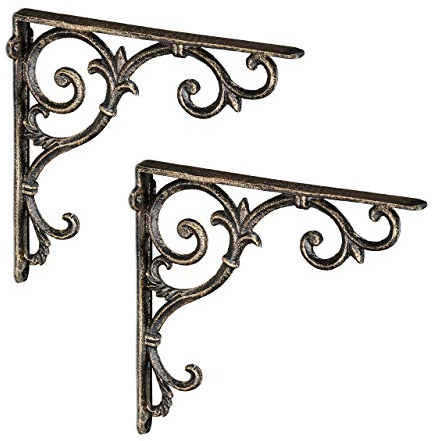 Relaxdays Regalwinkel antik, 2er Set Gr. M, Regalträger Gusseisen, Barocke Ornamente, Winkel für Regale, Vintage, Bronze