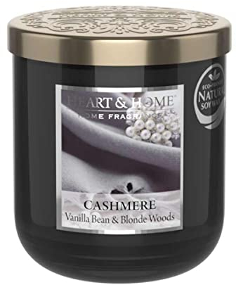 HEART & HOME - Duftkerze auf Basis von natürlichem Sojawachs für Zuhause - Kleines Glas Kaschmir - Brenndauer 30h - Geschenk, Dekoration und Duft für Zuhause - Glas