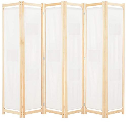 Susany 6-teiliger Raumteiler Trennwand Paravent Wand Sichtschutz Mit 9 Taschen auf den Paneelen,Raumtrenner Wandschirme Sichtschutzwand 240 x 170 x 4 cm (L x H x T),Creme