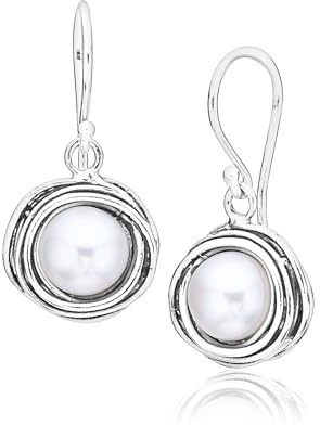 925 Sterling Silber Ohrstecker mit einer weißen Süßwasserperle, Draht gewickelt Lünette, Antik-Finish Hebel zurück, hypoallergen, Nickel & bleifrei, Geschenk für Sie, Artisan Handcrafted Designer
