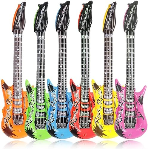 JOFONY 6 piezas de guitarras de aire, coloridas guitarras decorativas, instrumentos inflables, juguetes de roca estrella, juego para fiesta de cumpleaños, música, fiesta, piscina, decoración